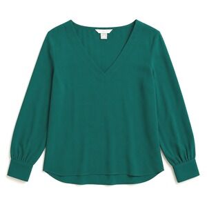 H&M Size 12 V Neck Long Sleeve Blouse Dark Green Professional‎
